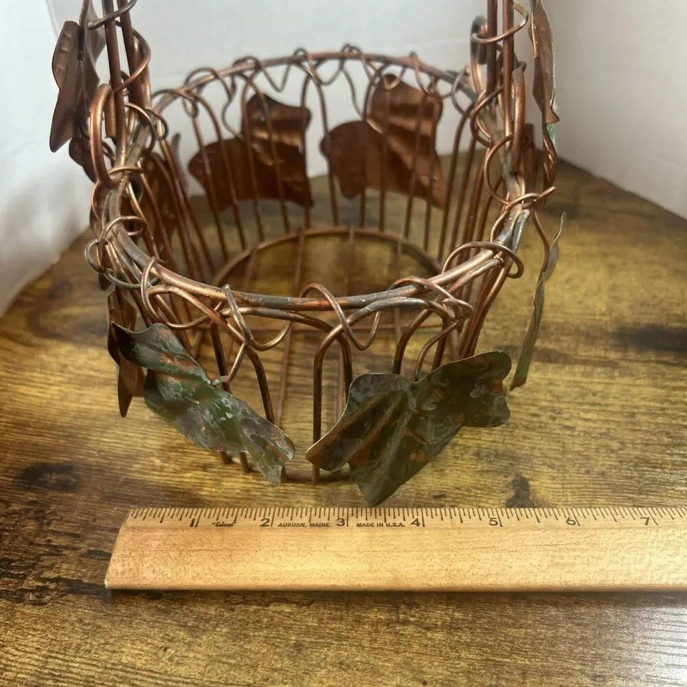 Metal Ivy Decor Oval Basket Copper Tone 10in Tall Rustic Table Organizer Storage